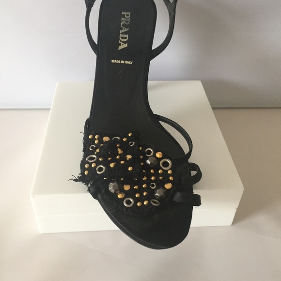 Prada Suede Heels. Black Gold & Silver Fabric 38 - Picture 5 of 7
